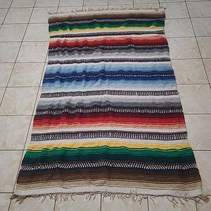 Vintage Mexican Serape Fringe Multicolor Blanket/Throw/Rug 80x50 Vibrant Colors